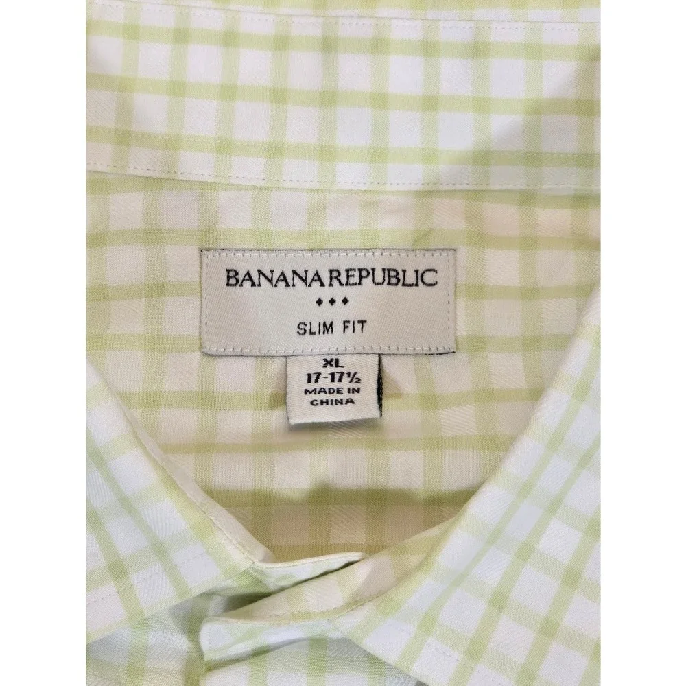 Banana Republic Slim Fit Button Down Shirt Green‎ Checkered XL